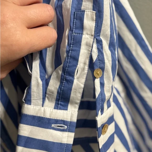 Banana Republic Factory Off-Shoulder Blue Striped Midi Dress - Picture 5 of 8